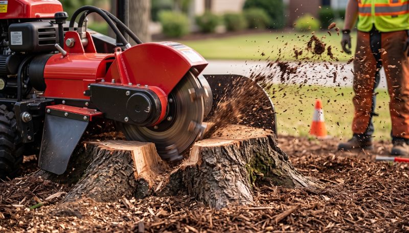 Stump grinder removing a tree stump in Whitby