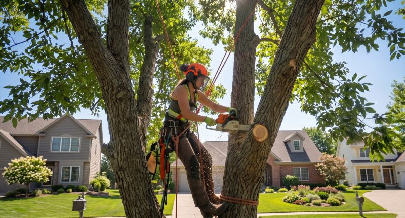 Tree removal crew taking down a large oak in Whitby